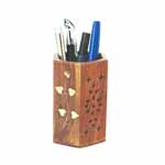 Wooden Pen Holder with Brass Inlay