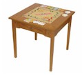 6n1 gloucester game table made of oak, which contains monopoly, scrabble, chess, checkers, and backgamon games
