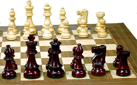 Steinitz chess set (shown on an Imperial board)