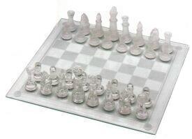 White and Crystal Glass Chess Set