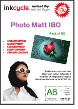 A6 Inkjet Papers. Photo Matt 180 Instant Dry Photo Paper 180gms (A6) - 20 sheets product image