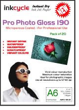 A6 Inkjet Papers. Pro Photo Gloss 190 Instant Dry Microporous Coated Photo Paper190gms (A6) - 20 sheets product image