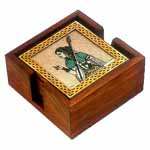 Square Wooden coasters with brass & Gem Stone Painting and Holder