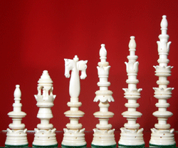 Twin Knight Chess Set carved by hand in camel bone