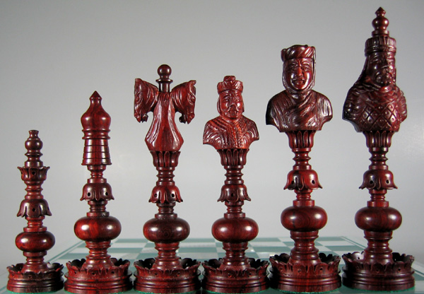 The German Twin Knight- hand carved chess set  in budrosewood.