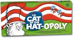Cat in the Hatopoly Board Game, catinthehat, cat-in-the-hat-opoly, catinthehat monopoly game, mike myers, stove pipe hat, cat's hat, striped hat