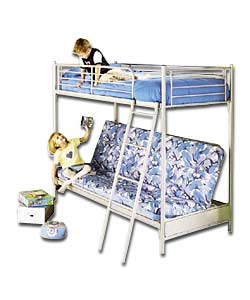 Silver Bunk Bed/Blue Camouflage Futon Mattress/Sprung Matt product image