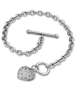 9ct White Gold Diamond Heart T Bar Bracelet product image