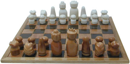 Tagua nut and wood chess set, finely crafted by artisans in Ecuador.