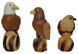 Brown Tagua Bird Pieces - King, Queen, and Bishop.