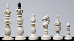 Moscawa Ivory and Black Camel bone chess pieces