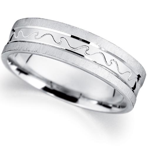 PH Rings 5mm Patterned Matt and Polished Wedding Band In 9 Carat White Gold product image
