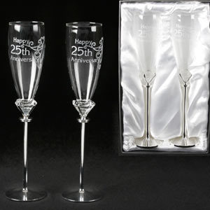 Happy 25th Anniversary Flutes With Silver Stems product image