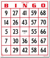 Easy Read Bingo Hard Card with Large Numbers