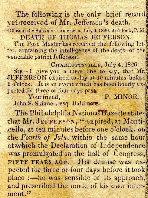 Thomas Jefferson's Obituary