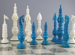 Pepys Turquoise Camel bone Chess Set with 7" King