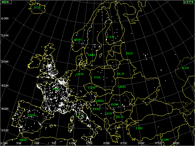 UFO Sightings Map: Europe 1970s